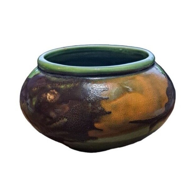 Royal Haegar MCM Green EARTH WRAP Textured Round Planter Brown Orange Cottage - Picture 2 of 12